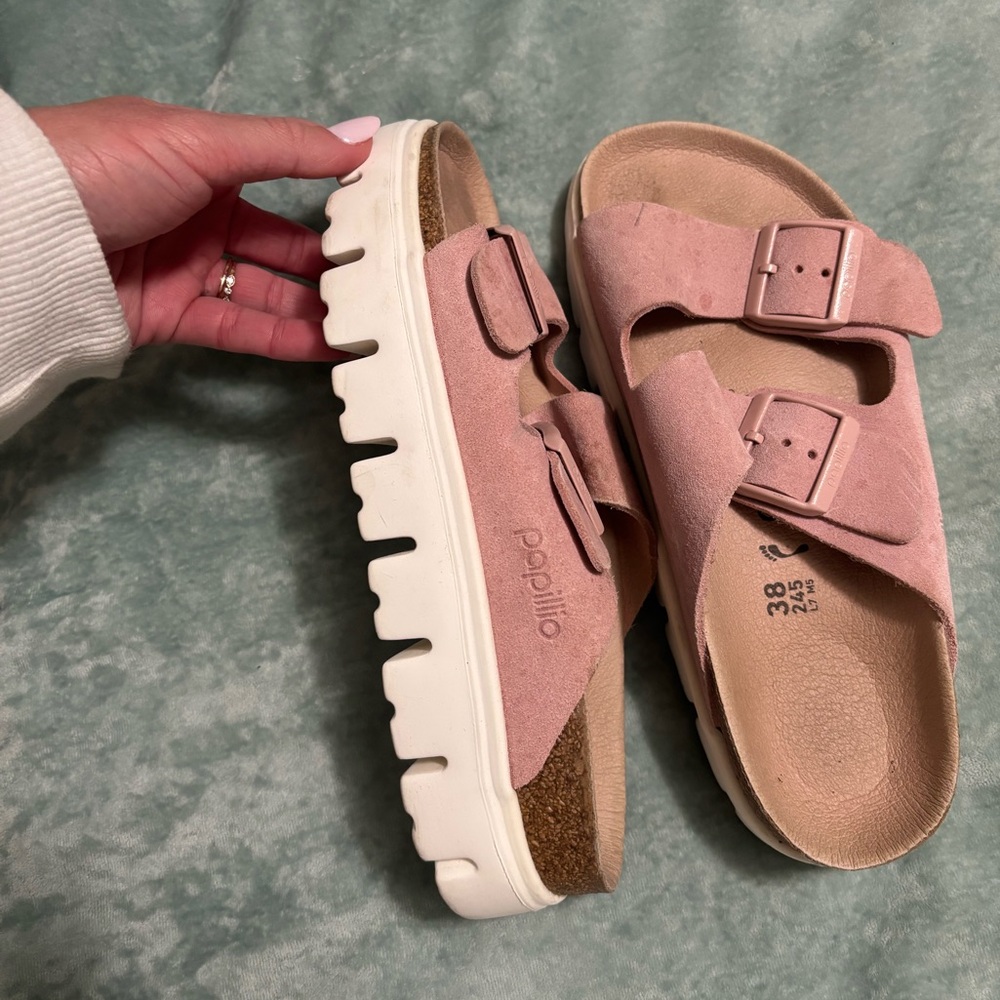 Birkenstock’s Papillo Arizona Chunky Blush Sandals with White Soles